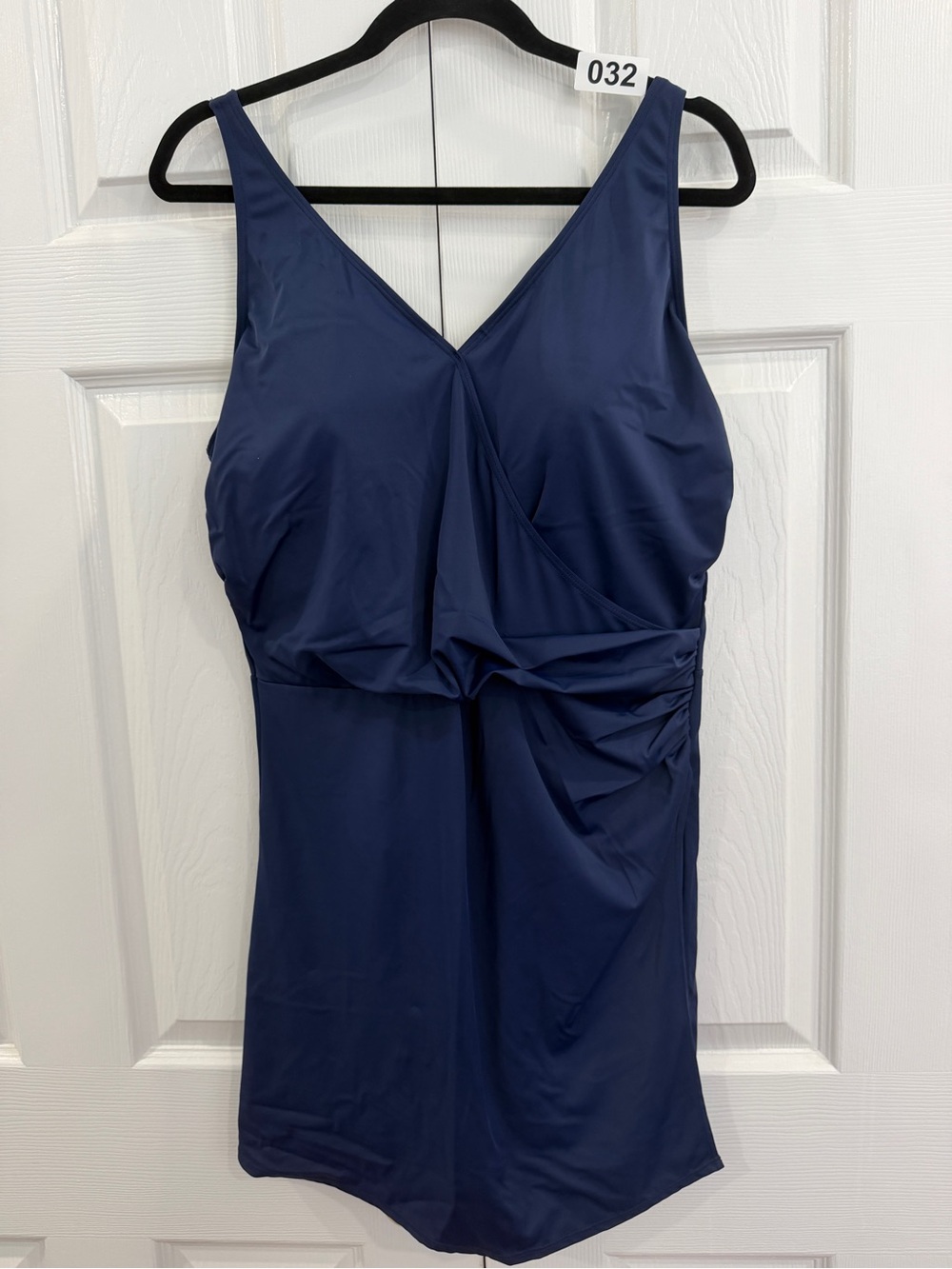 Denim & Co Navy V‑Neck One‑Piece Swimdress